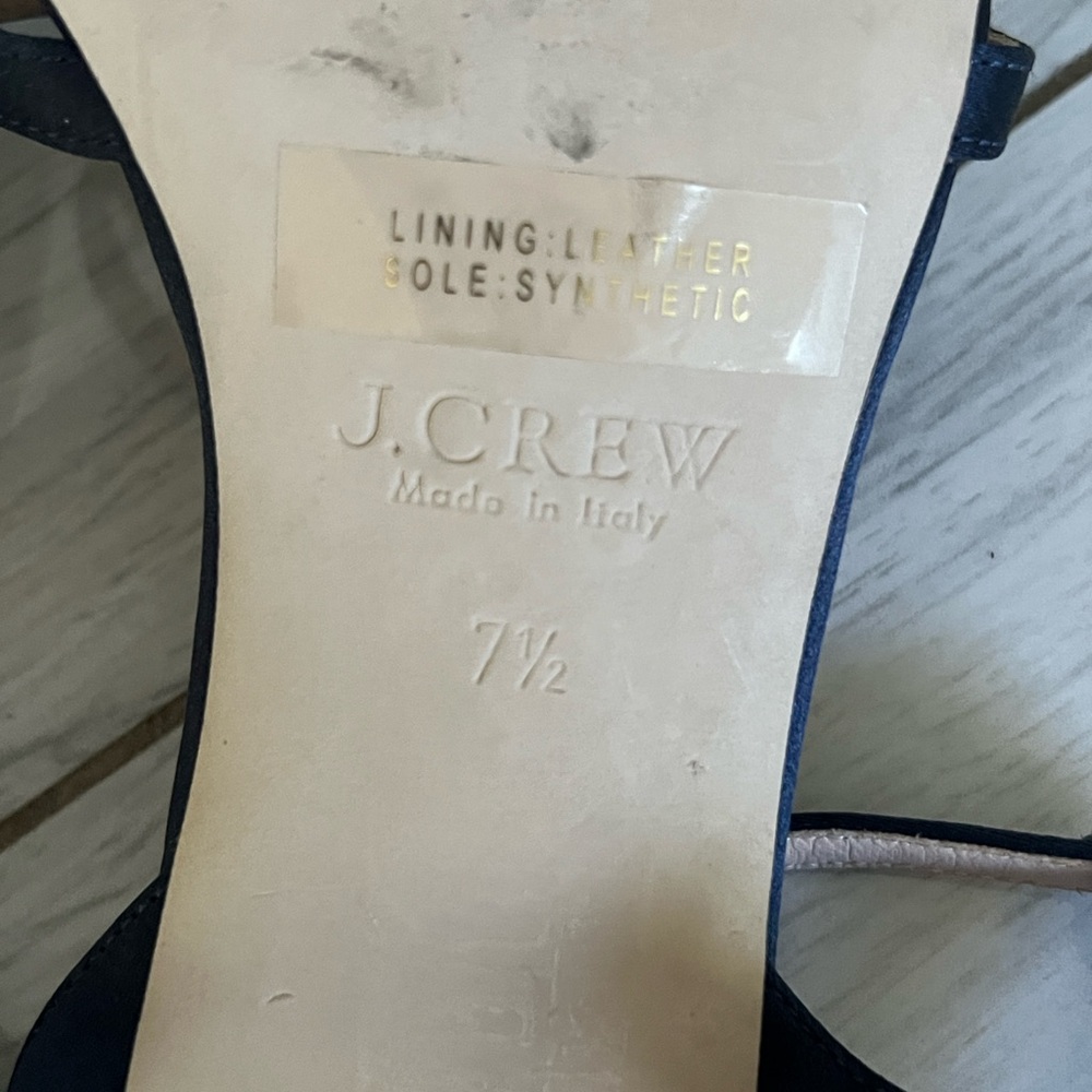 J Crew Navy Blue Satin Bow  Open Toe Anckel Straps Heels 7.5 - Picture 11 of 12